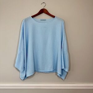 Cut Loose One Size Crop Top In Crinkle Check Boxy Textured Bellflower Blue Boho